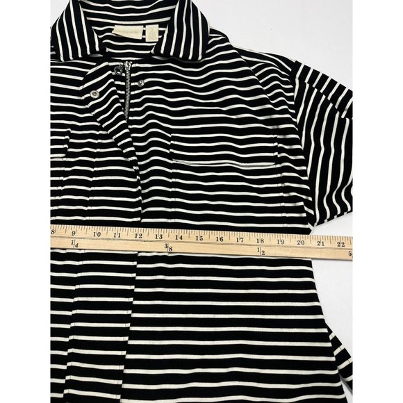Chicos Sweatshirt Jacket Womens Size 2 Black White Stripe Zip Up Belt Collar L - Picture 8 of 10